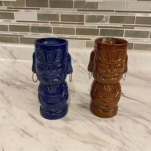 Vintage Tiki Mug set 2003 Emeril’s Tchoup Chop Blue & Brown Hawaiian set